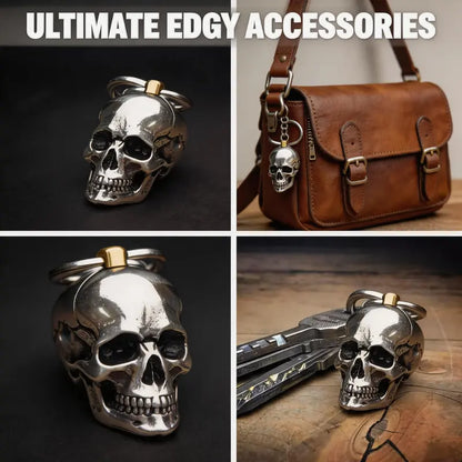 2PCS 3D Skull Heavy-Duty Metal Biker Keychain