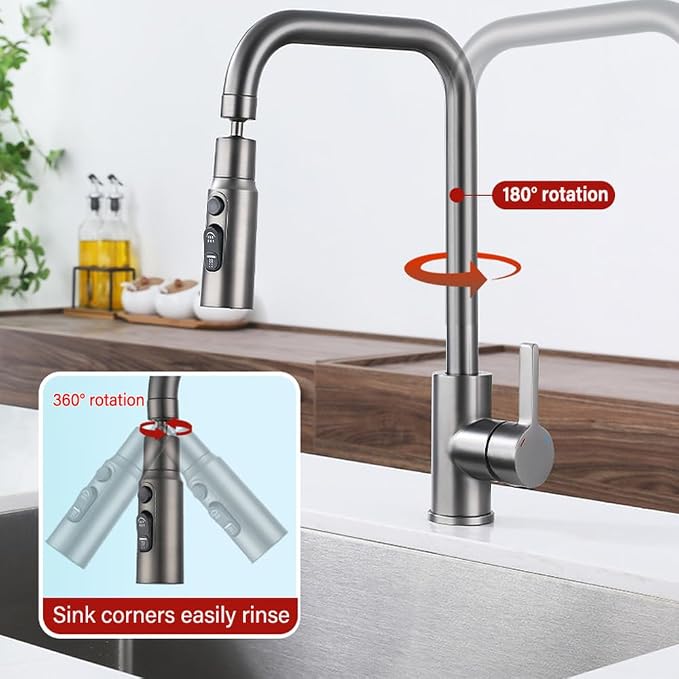 Silver 360° Rotating Kitchen Faucet Sprayer Head