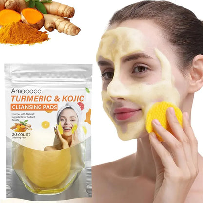 Turmeric & Kojic Acid Cleansing Pads - 20pcs Normal Skin Gentle Facial Cleanser Pads