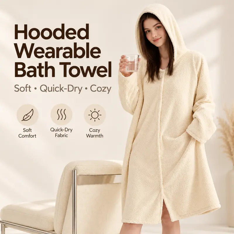 Women's Thickened Long-Sleeve Hooded Fleece Bathrobe (One Size)