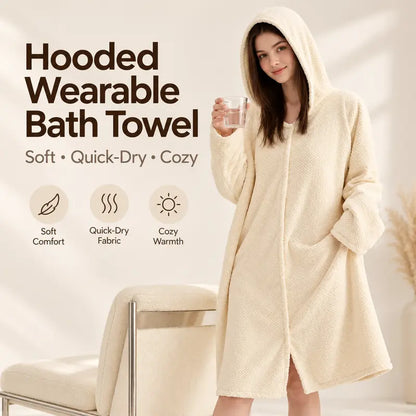 Women's Thickened Long-Sleeve Hooded Fleece Bathrobe (One Size)