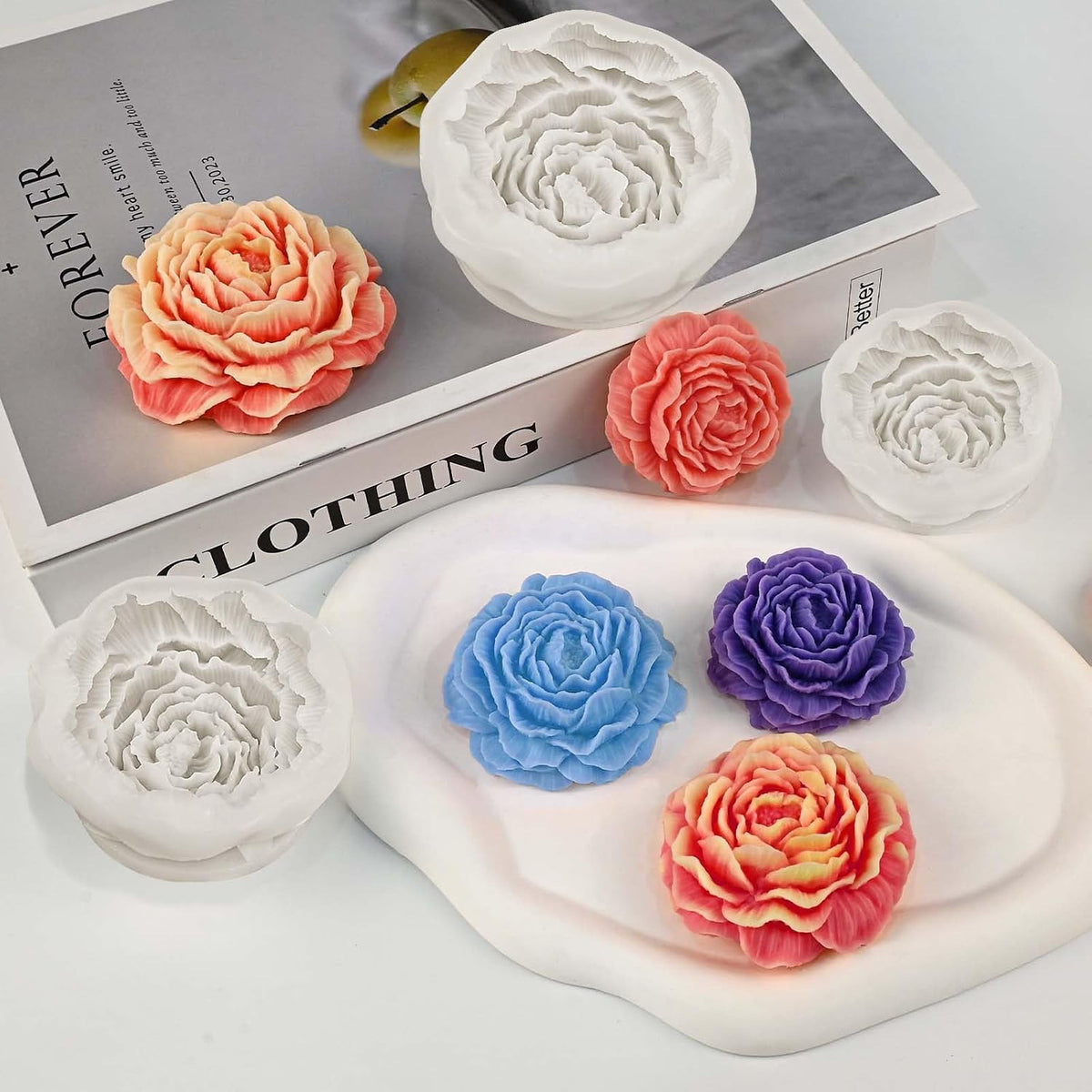 2PCS 3D Realistic Peony Flower Silicone Mold