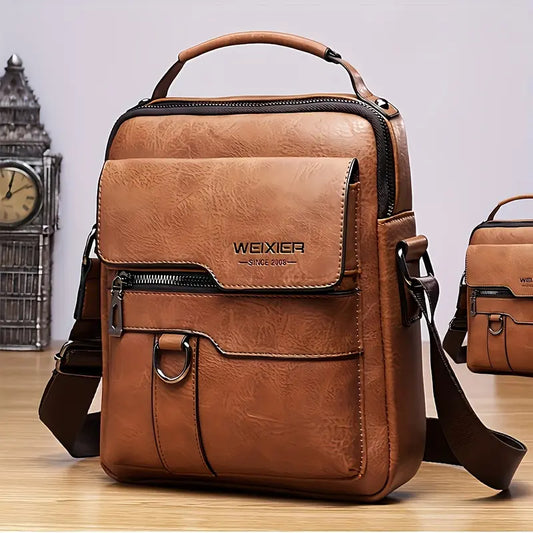 Small Leather Messenger Shoulder Crossbody Bag  Travel Office Business