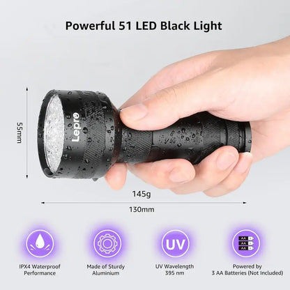 LED Aluminum Alloy Portable UV Flashlight, 395nm Scorpion ID Tool