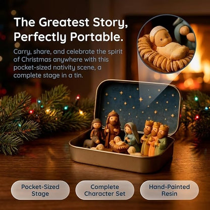 Religious Pocket-Size Mini Nativity Scene Set with Box