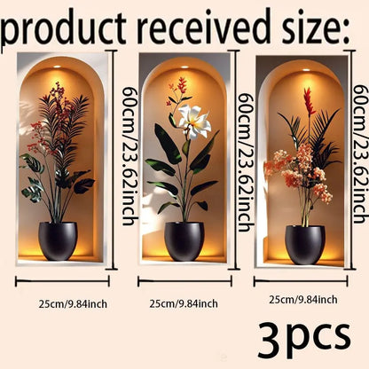 3PCS Elegant Tropical Plant Niche Wall Stickers