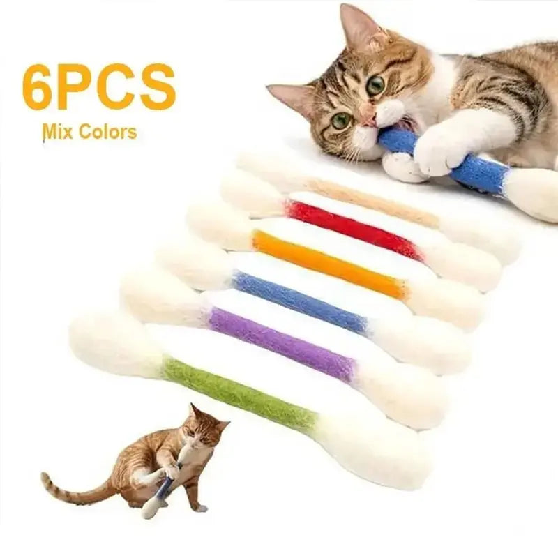 6 Pack Giant Q-tip Shaped Cat Toys, Soft Felt Cotton Swab Teething Sticks