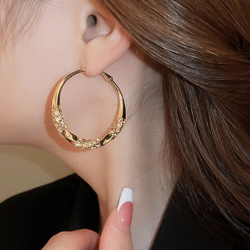 Elegant circle earrings with zircons Trendy Unique Pattern Hoop Earring