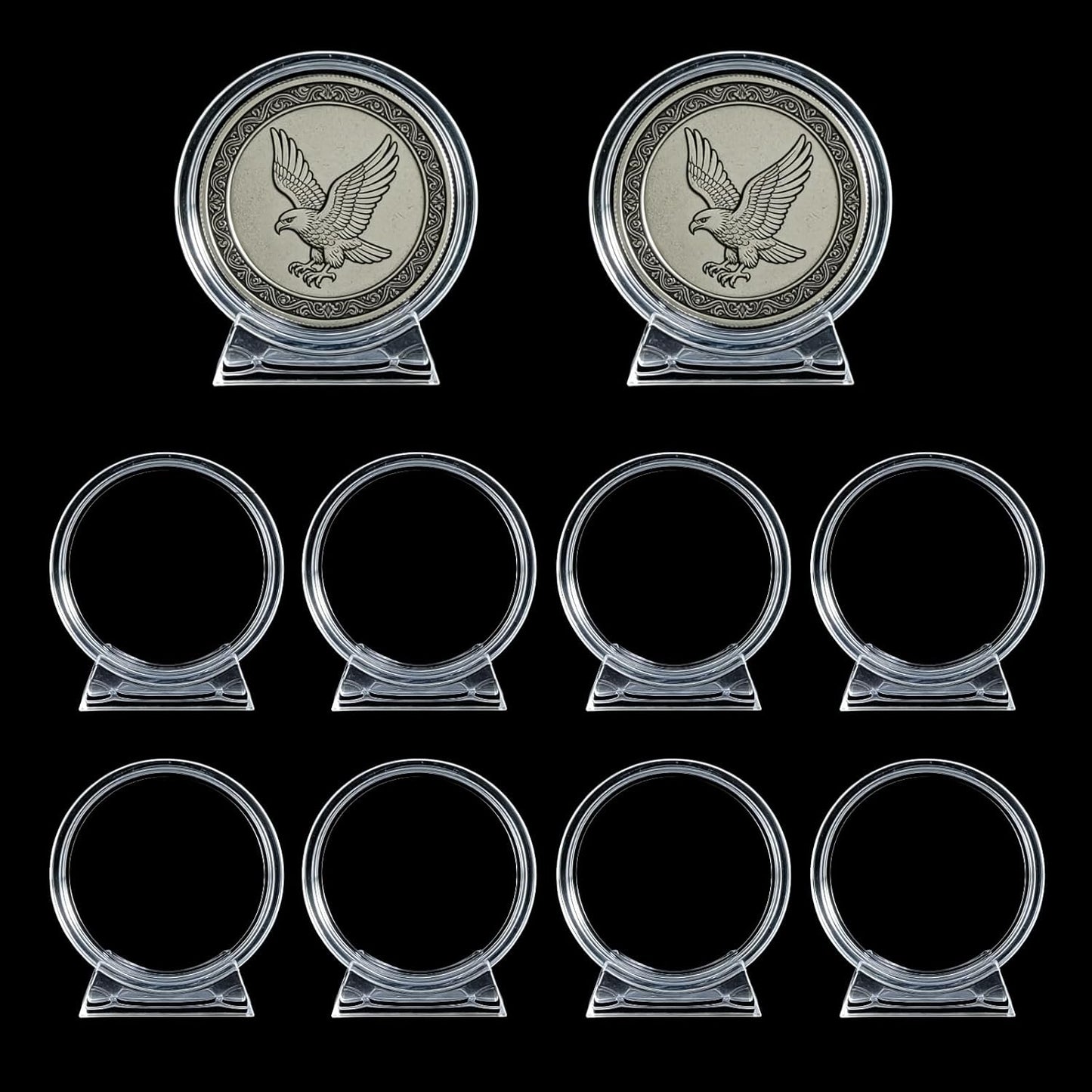 10PCS Clear coin display stand with a stable base