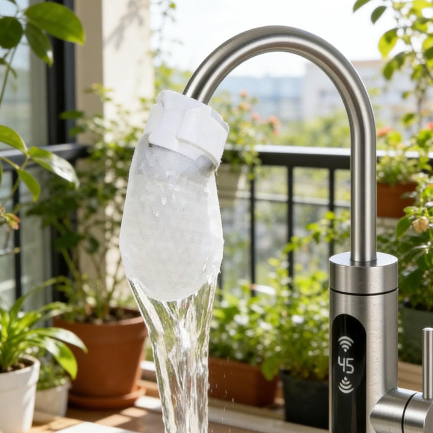 Thickened, anti-splash universal faucet filter bags; includes 50 filter bags and 10 securing straps.