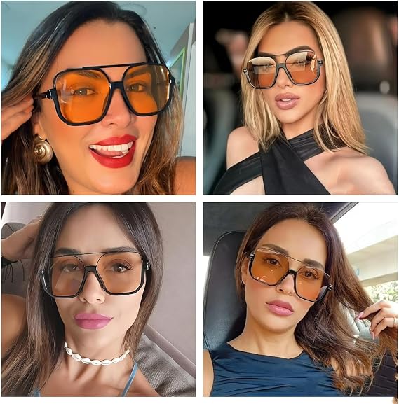 Retro Oversized Aviator Sunglasses for Women Men Square Double Bridge