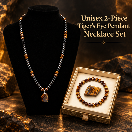 Unisex Two-Piece Spiritual Healing Tiger's Eye Pendant Necklace Set
