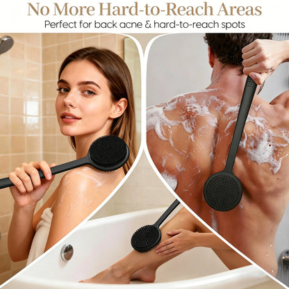 3pcs Back Scrubber for Shower & Face Scrubber & Silicone Exfoliating Brush Set for Men Women