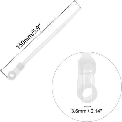 50 Pcs 5.9 Inch Nylon Zip Ties with Screw Holes with  50 Pcs White M4 x 30 Stainless Steel Screws