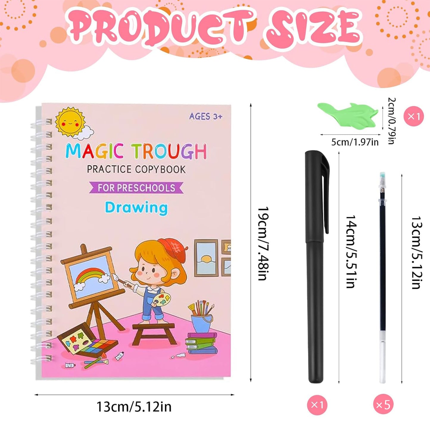 4-Pack Reusable Magic Grooved Practice Copybooks for Kids