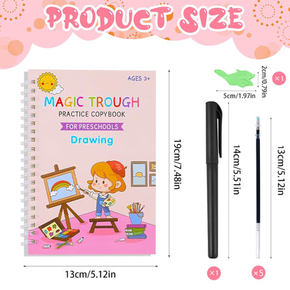 4-Pack Reusable Magic Grooved Practice Copybooks for Kids