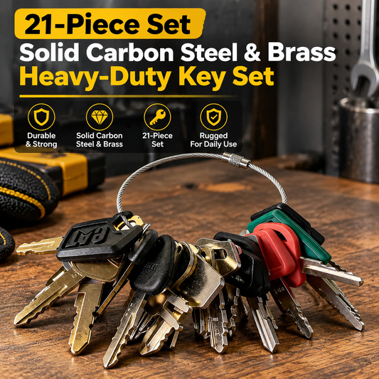 21-Piece Solid Carbon Steel & Brass Heavy Equipment Key Set
