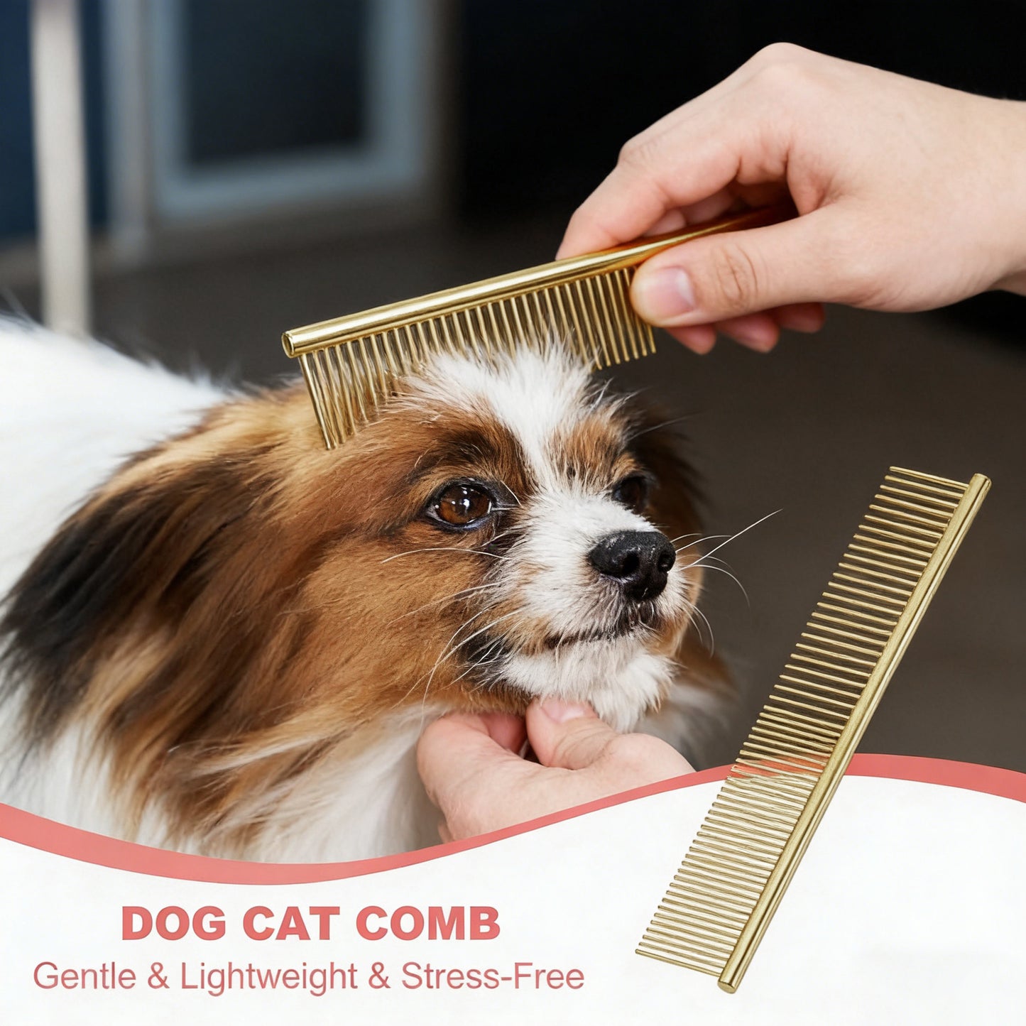 Pet Combs Stainless Steel Teeth with Rounded Ends for Knots Mats Loose Hair Removal