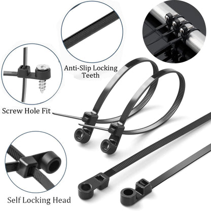 50 Pcs 5.9 Inch Nylon Zip Ties with Screw Holes with  50 Pcs White M4 x 30 Stainless Steel Screws