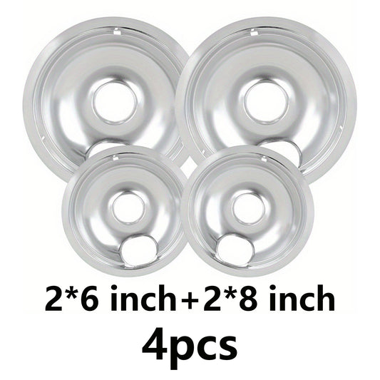 4 Pack Chrome Drip Pans,Include 2 Pcs 6'' Range Replacement Drip Pans and 2 Pcs 8 '' Cooktop Drip Pans