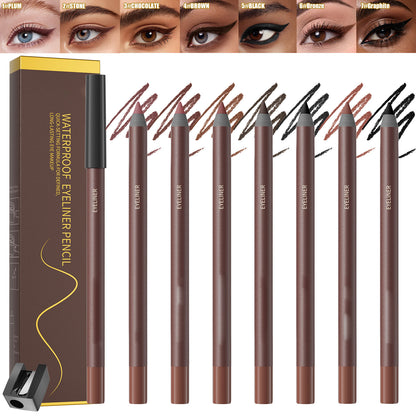 7 Pcs Waterproof Gel Eyeliner Pencil Set - Long-Lasting 1.5mm Precision Tip Glides Smoothly in 7 Eye-Color Enhancing Shades, Smudge Proof All Day Wear
