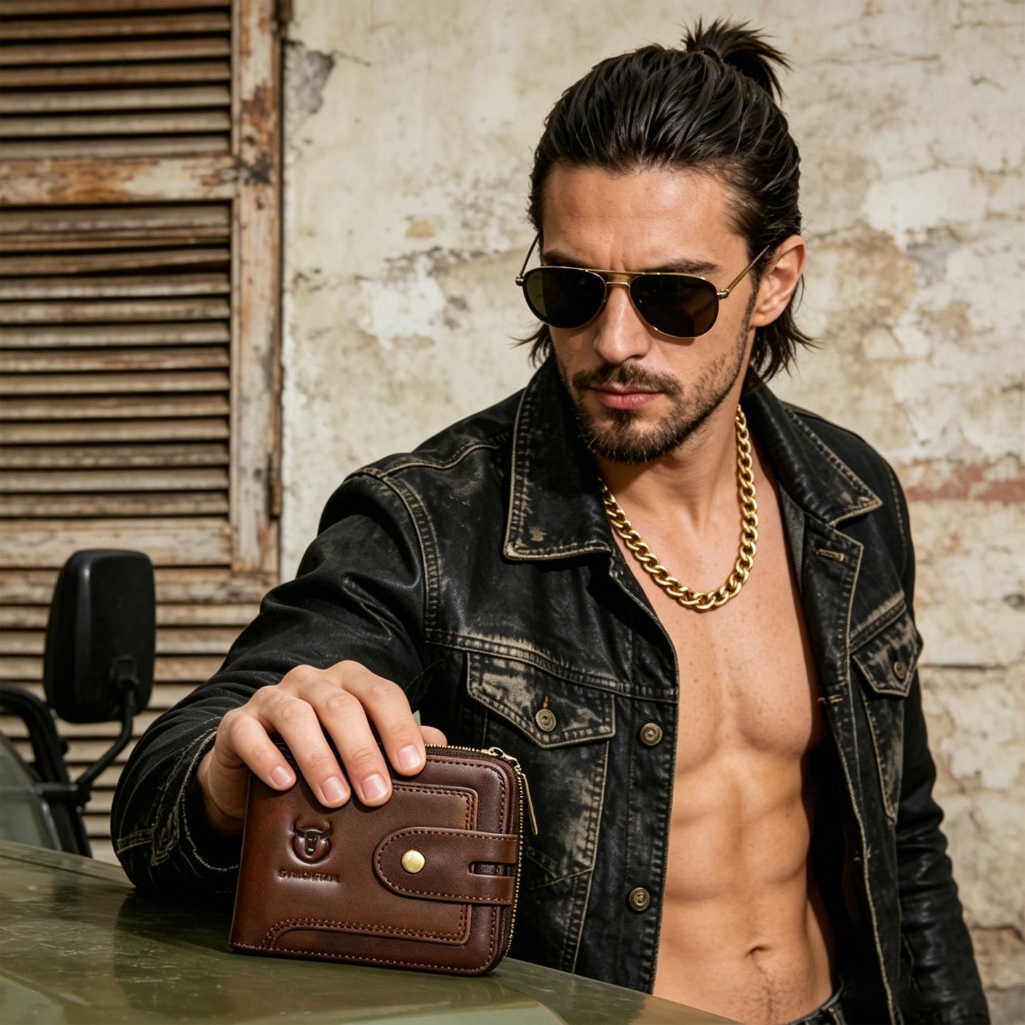 Men's Genuine Leather Multifunctional Short Zip Wallet