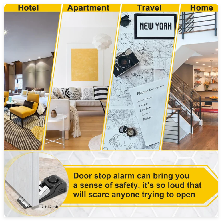 Upgraded Alarm Door Stops, Portable Security Hotel Safety Door Stoppers