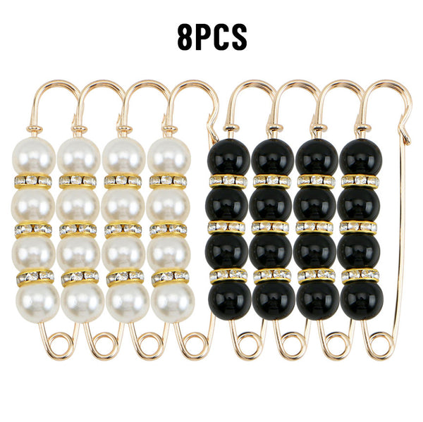 8PCS Pearl Brooch Pins for Women Pants Dress Skirt Waist Scarf Clip Brooch Accessories
