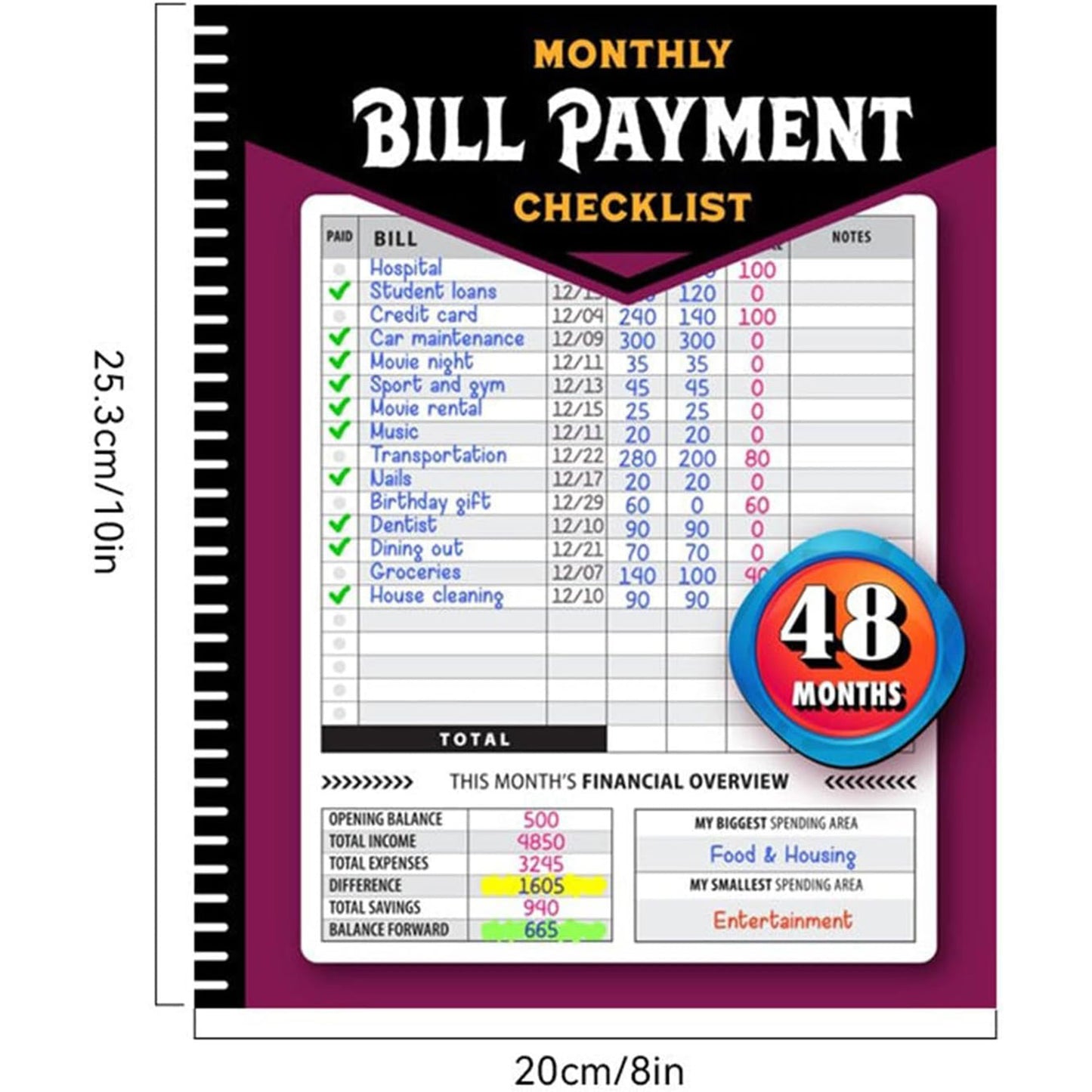 Monthly Bill Payment Checklist: Bill Tracker Notebook