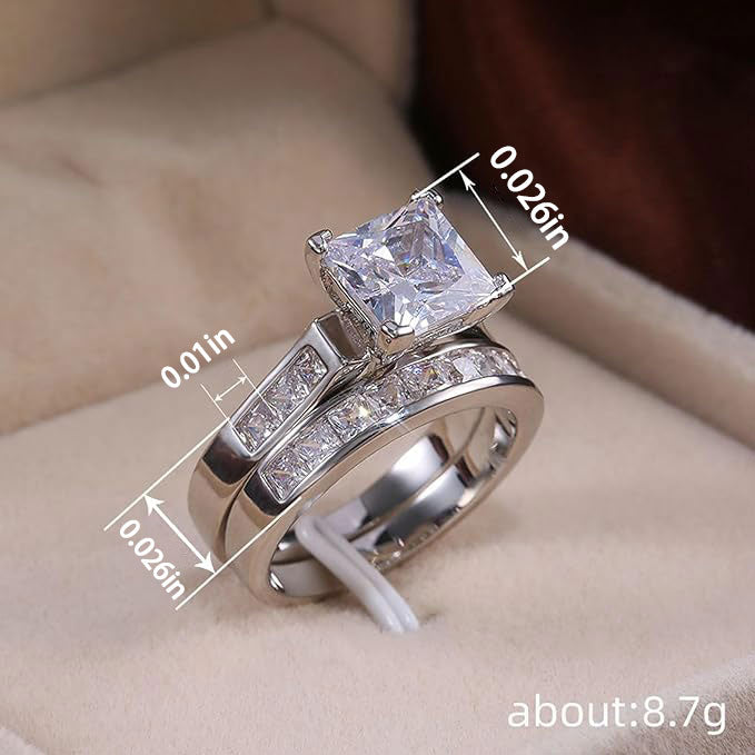 Women's square couple ring set
