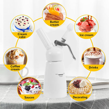 Cream Dispenser For All Cold Applications With 3 Decorating Nozzles & 1 Cleaning Brush