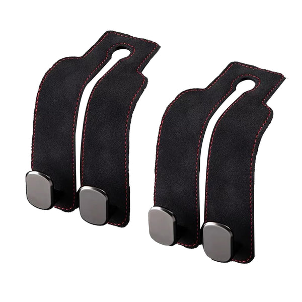 2 Pack Car Headrest Hooks - Premium Leather Seat Holder for Purses and Bags
