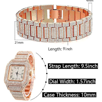 Fashion Hip Hop Men's Crystal Watch Bling Bling Watch Rectangle Case