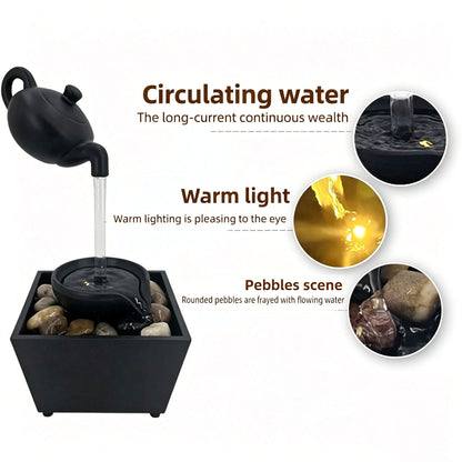 Floating Teapot Water Fountain with LED Lights
