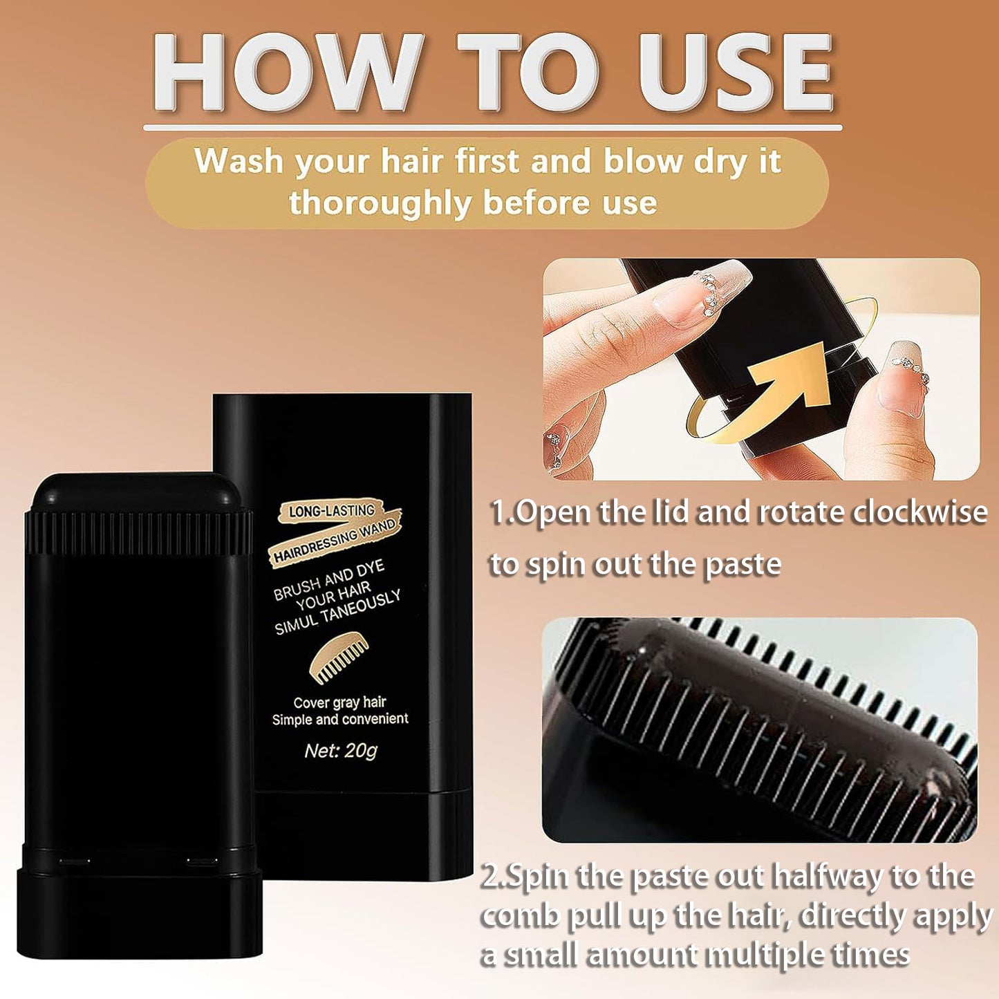 2pcs 2-in-1 Waterproof & Sweat-Proof Portable Hair Dye Comb Stick