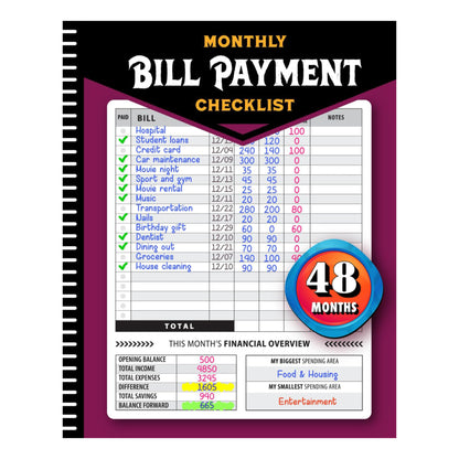 Monthly Bill Payment Checklist: Bill Tracker Notebook