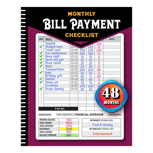 Monthly Bill Payment Checklist: Bill Tracker Notebook