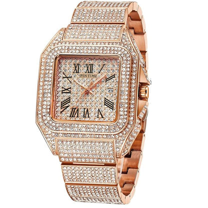 Fashion Hip Hop Men's Crystal Watch Bling Bling Watch Rectangle Case