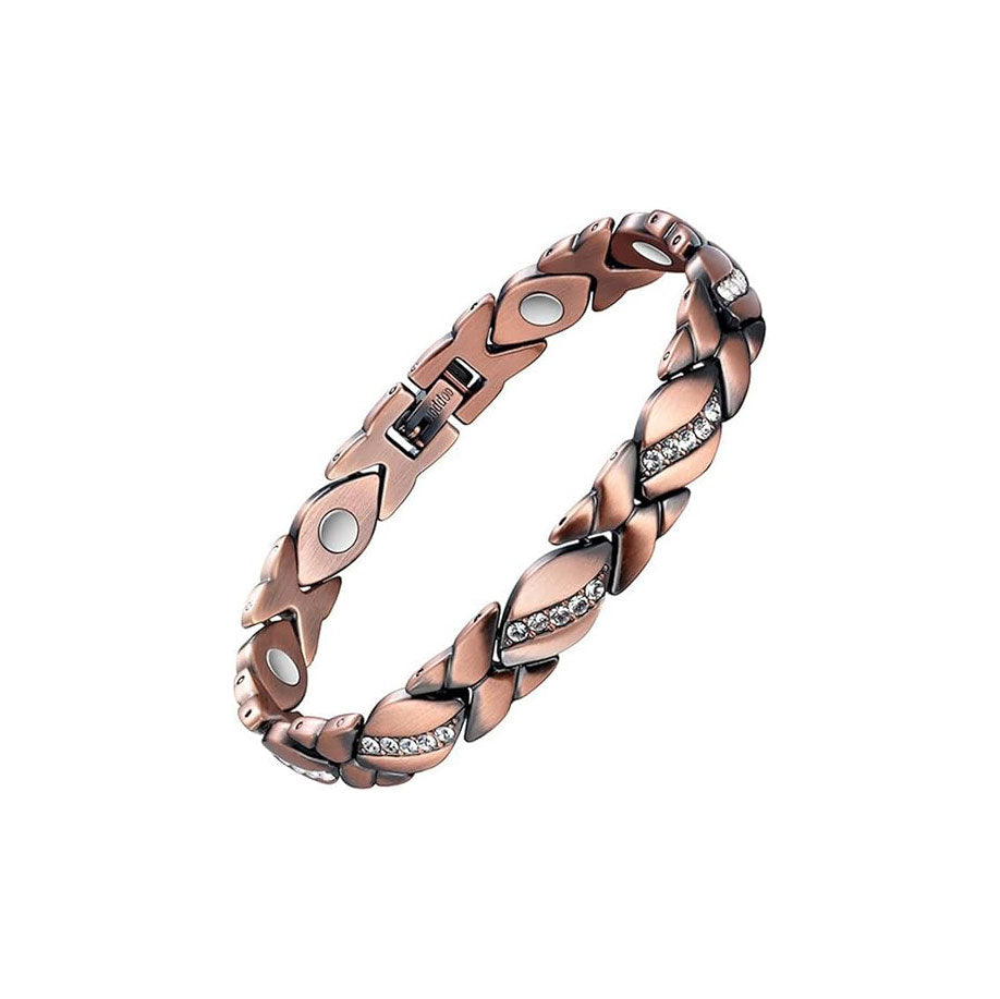 Cubic Zirconia Link Magnetic CZ Electroplated Copper Alloy Bracelet for Women