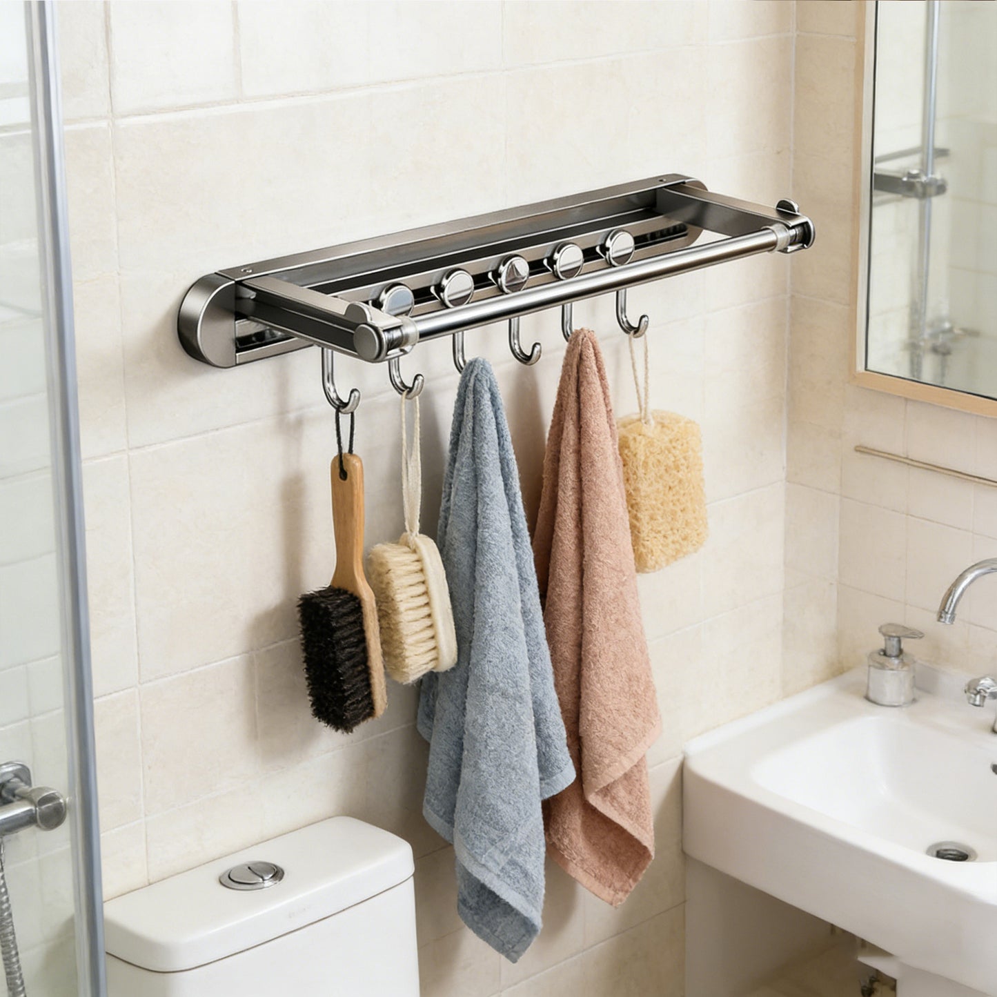 No-Drill Foldable Retractable Clothes Drying Rod