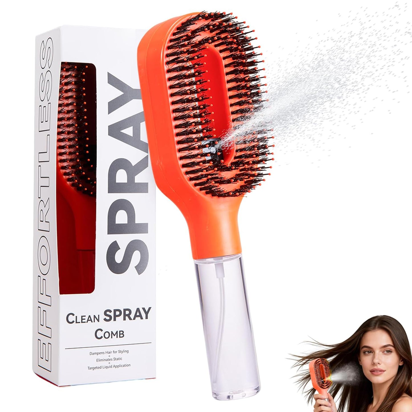 2-in-1 Hair Brush with Water Spray Mister For Smooth