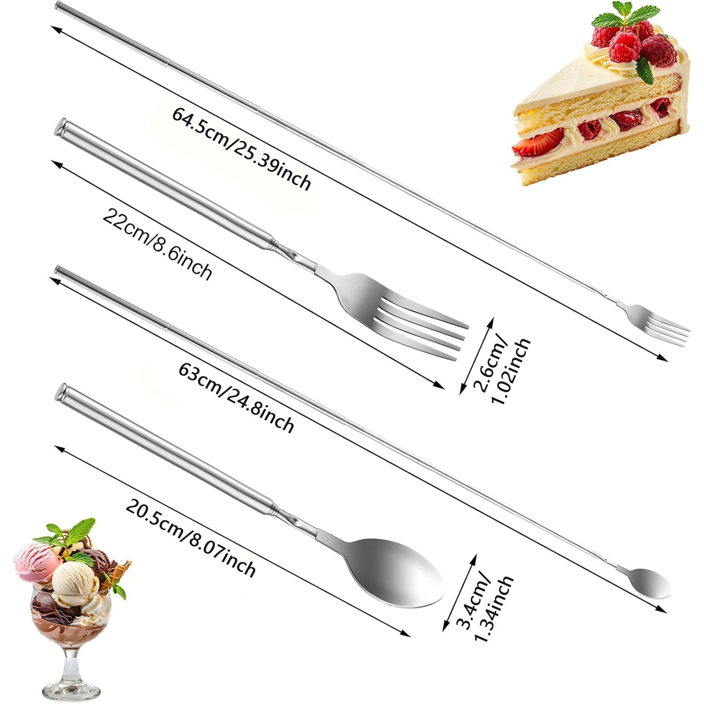 Extendable Fork/Spoon, Retractable Stainless Steel Utensil