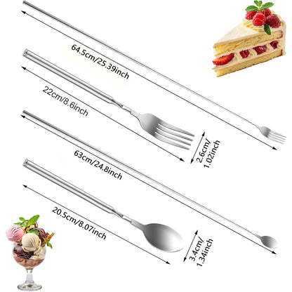 Extendable Fork/Spoon, Retractable Stainless Steel Utensil