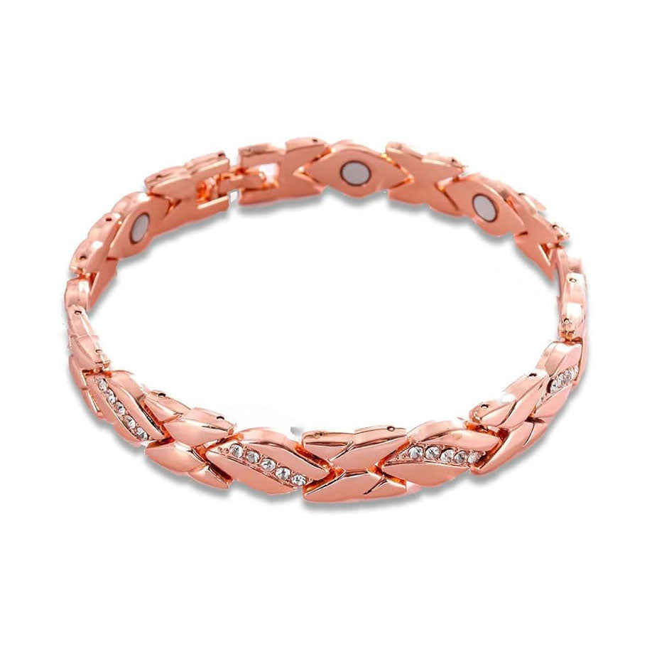 Cubic Zirconia Link Magnetic CZ Electroplated Copper Alloy Bracelet for Women