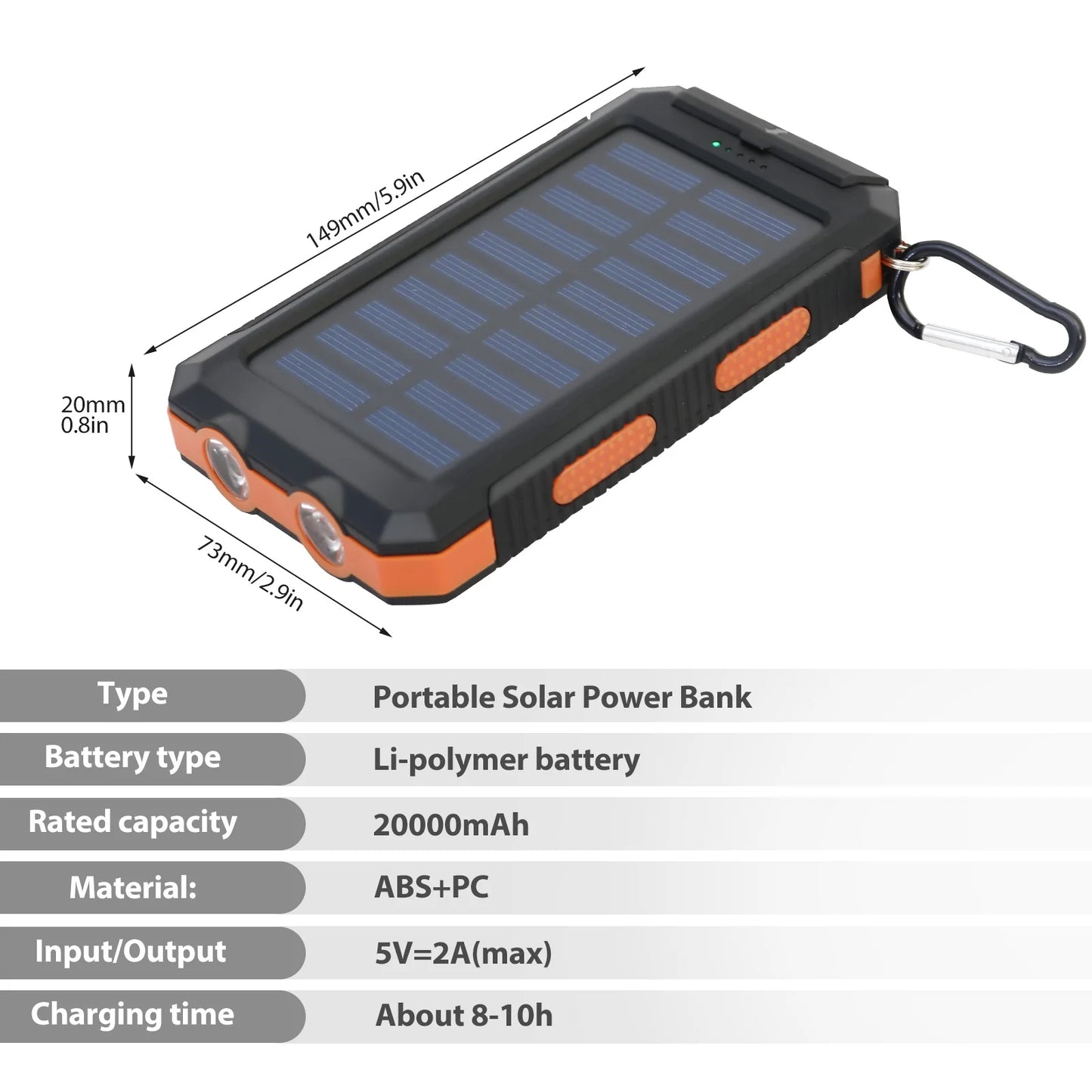 20000mAh Solar Power Bank Compatitble with Dual 5V USB Ports 2 Flashlight Compass Battery Pack