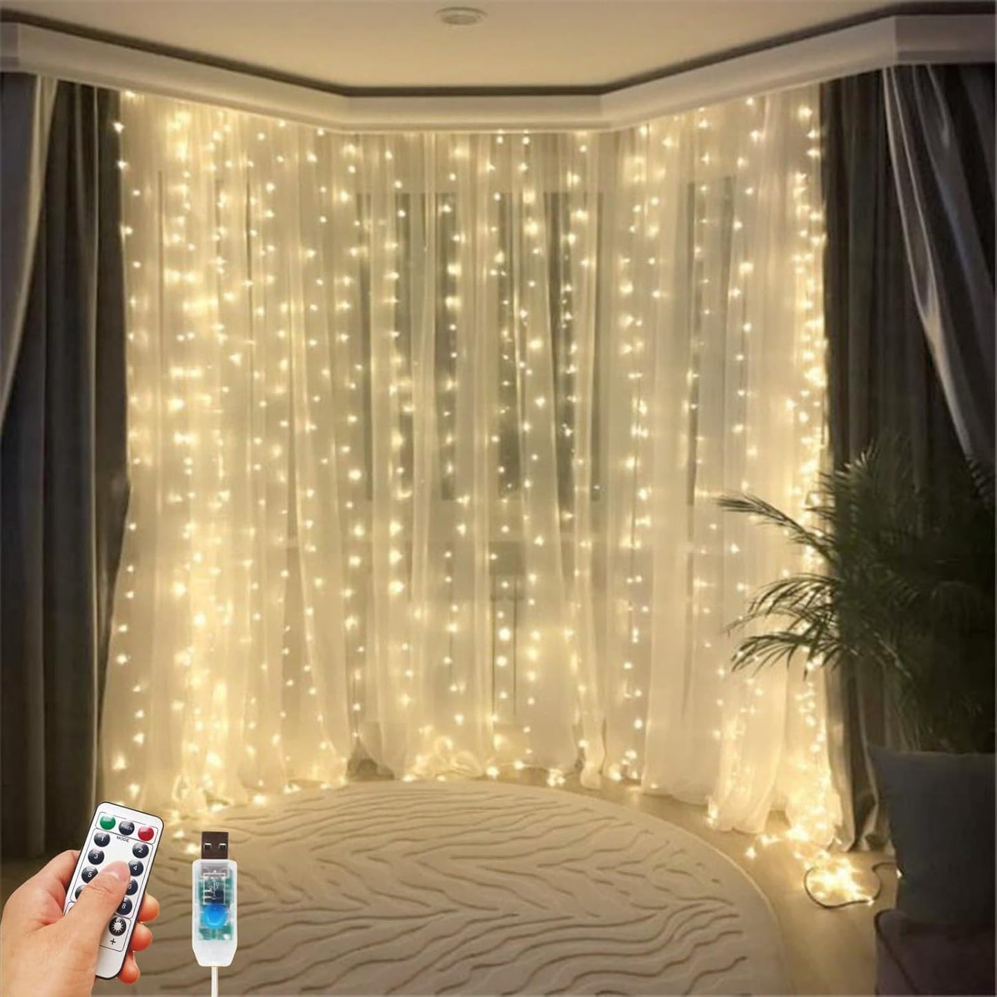 Elegant White Tulle Backdrop Curtain with Warm LED Lights for Wedding Ceremony & Reception, 63" x 118"