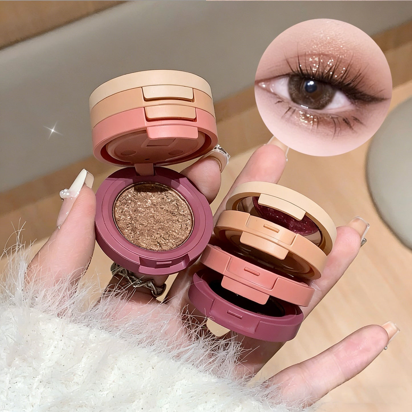 3 Colors Eyeshadow Easy Finger Blendable, Glitter, High Pigmentation