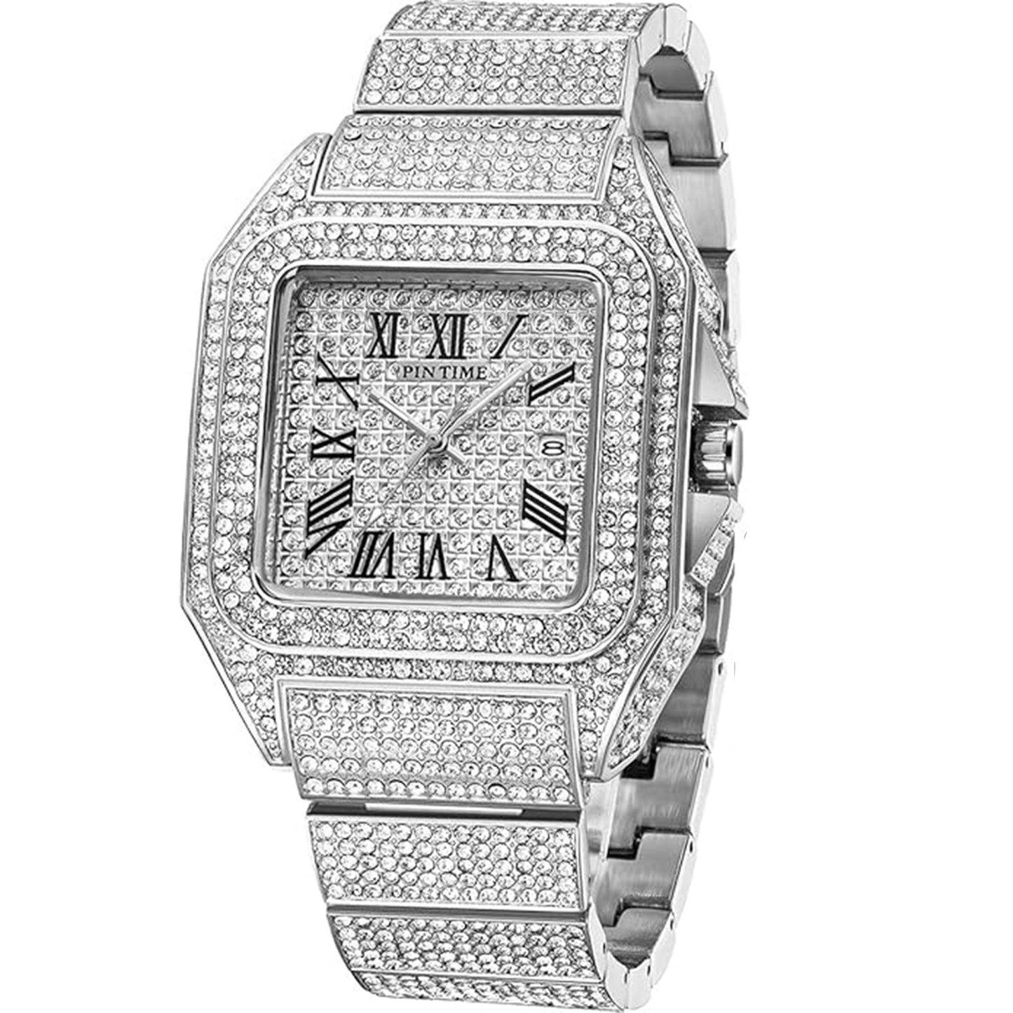 Fashion Hip Hop Men's Crystal Watch Bling Bling Watch Rectangle Case