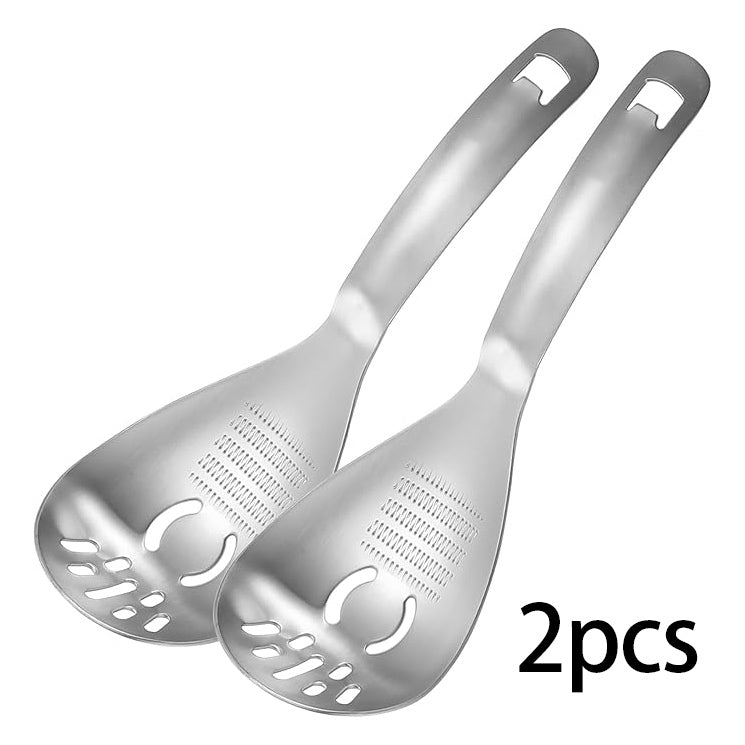 2pcs 5-in-1 Multifunctional Cooking Spoons with Potato Masher, Egg Yolk Separator, Grater Plate, Bottle Opener & Slotted Spoon