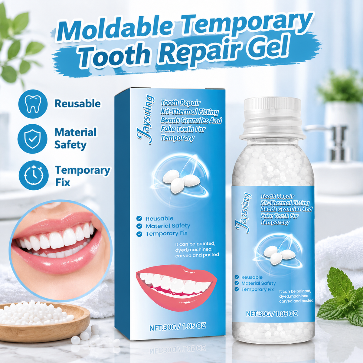 Moldable Temporary Tooth Repair Gel for Filling Gaps
